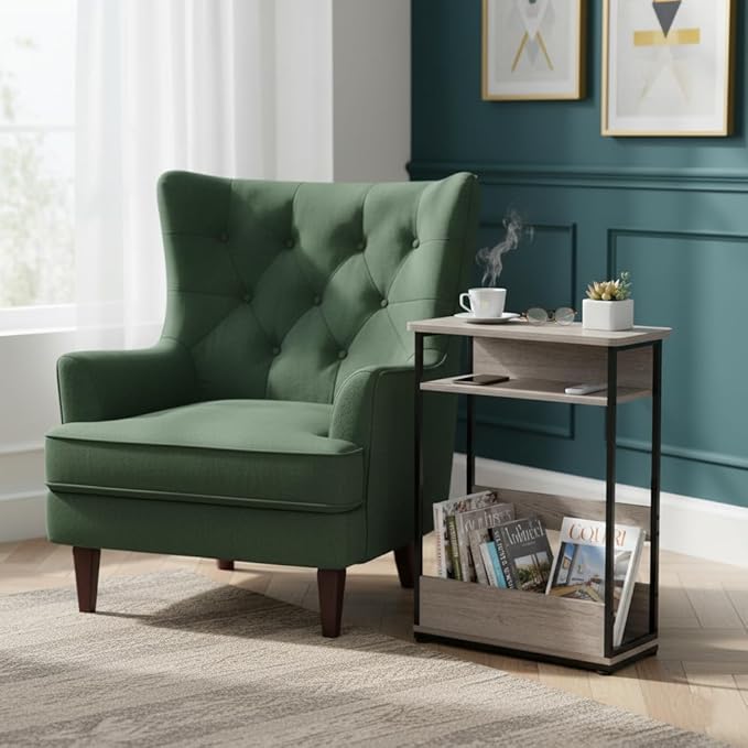 Vintage Narrow Side Table with Storage Shelf, 3 Tier Slim End Table Modern Sofa - Image 2