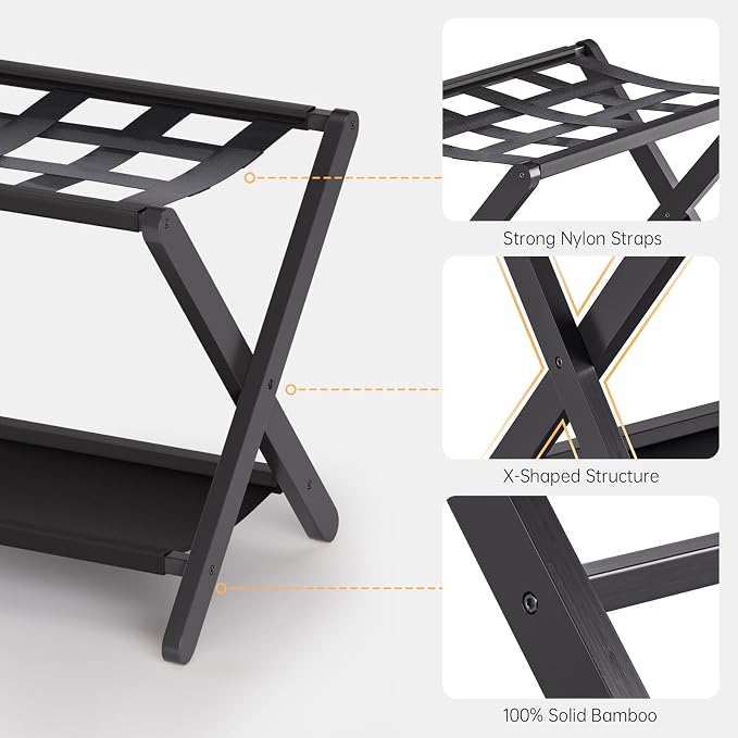 HITNET Luggage Rack for Guest Room, Suitcase Stand Folding Bedroom, Bamboo - Image 5