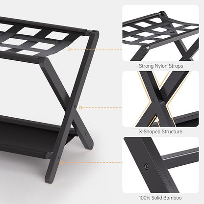 HITNET Luggage Rack for Guest Room, Suitcase Stand Folding Bedroom, Bamboo - Image 5