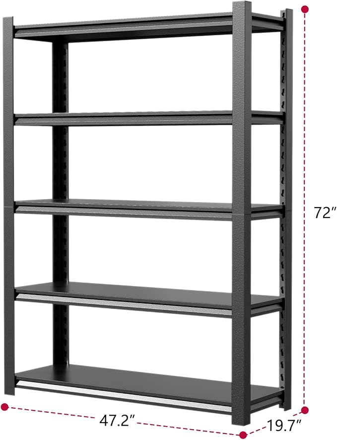 48" W Storage Shelves 2500LBS Garage Shelving Heavy Duty 5 Tier Adjustable - Image 3
