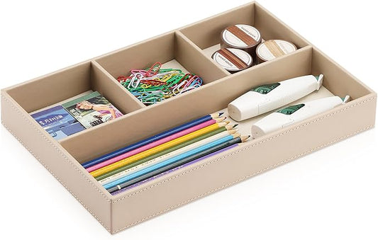 KINGFOM 4-Slot Leather Drawer Tray Desk Stationery Sundries Organizer Storage by KingfomLeatherHomeOfficeDecor