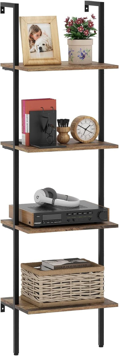 Ladder Shelf 4 Tiers Metal Industrial Bookshelf, Wall Mount Wide Book Case by Wolawu