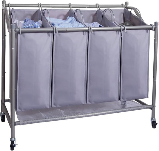 Laundry Sorter Cart 4-Bag Classics Rolling Laundry Hamper, Sturdy Frame by Ollieroo
