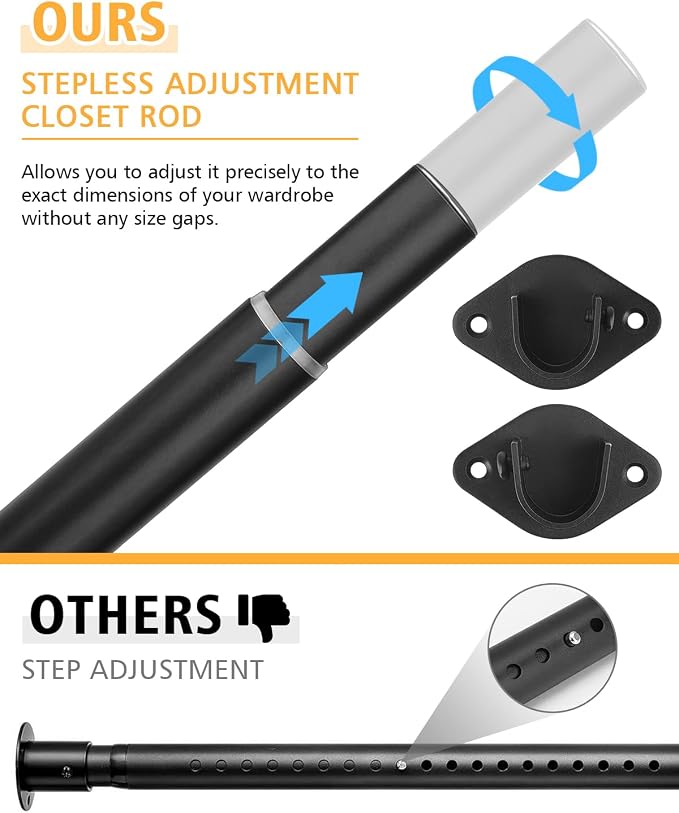 Closet Rod, 17 to 52 Inch Heavy Duty Adjustable Metal Clothing Rack - Image 2