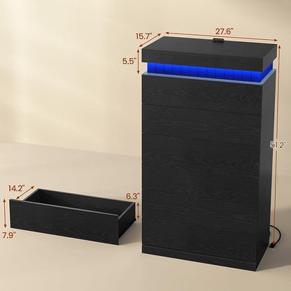 Tall Black 6 Dresser for Bedroom, Sliding Top Storage Space, Modern Wood Drawers - Image 2