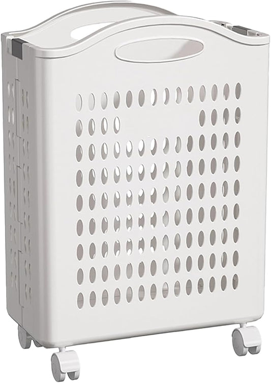 Rolling Laundry Hamper with Wheels White Plastic Storage Bin with Handles by HomePage
