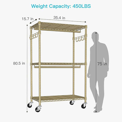FUTASSI P1 Rolling Clothes Rack, Movable Metal Garment Closet Organizer - Image 6