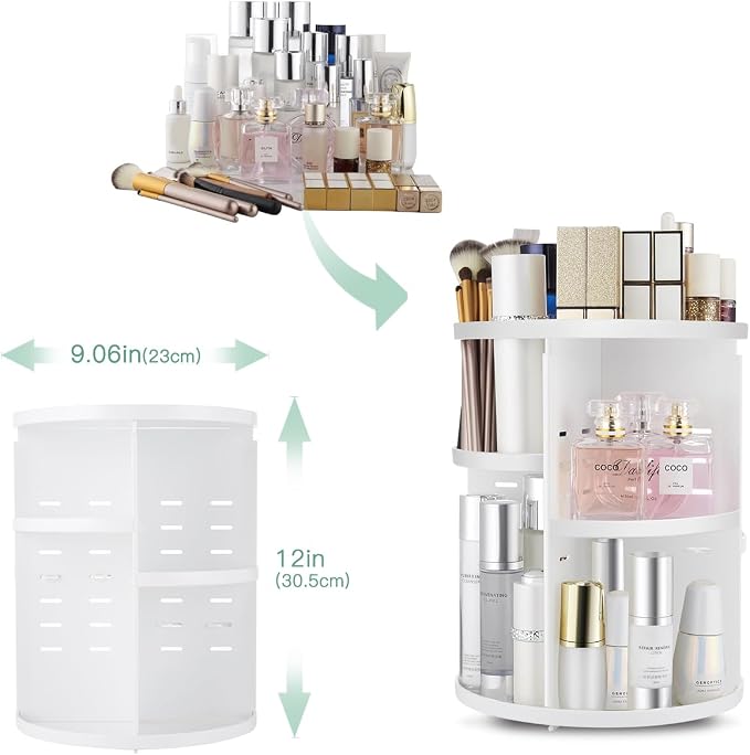 360 Rotating Makeup Organizer, DIY Adjustable Spinning Holder, Foldable - Image 3