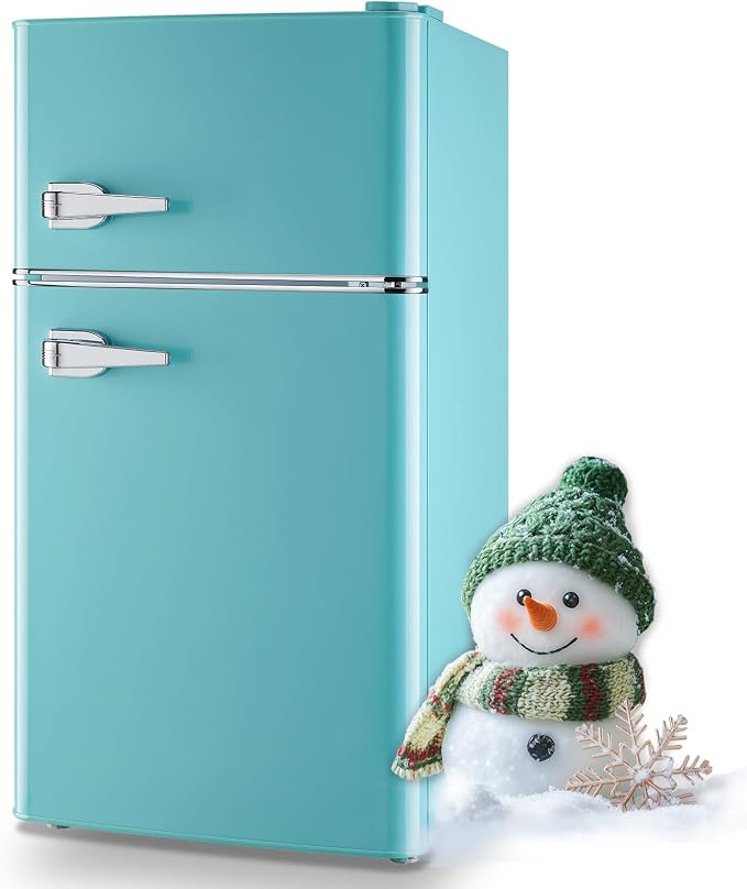 Small Refrigerator with Freezer Double Door Mini Fridge Adjustable Glass Shelves by TACOOL