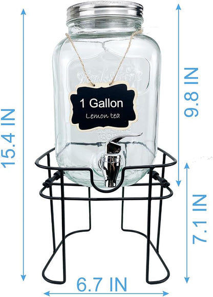 1 Gallon Glass Drink Dispenser for Parties, HENABLE Beverage Dispensers - Image 3