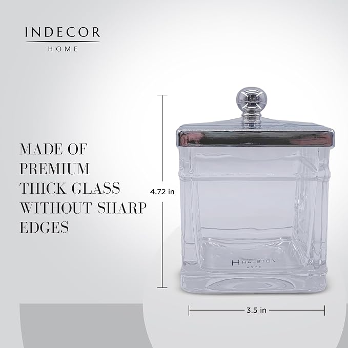 Apothecary Glass Cotton Jar Holder Silver Stainless Steel Lid, Elegant Bathroom - Image 6