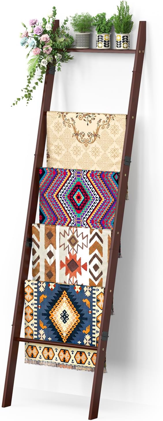 BAMBANG 6-Tier Blanket Ladder for Living Room, Blanket Quilt Ladder Rack Rustic - Image 8