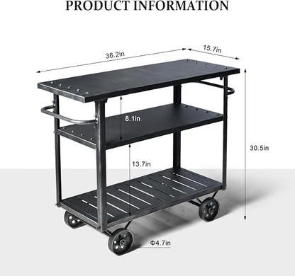 Diwhy Industrial 3 Tier Rolling Utility Storage Cart Wine Beverage, Metal Wine - Image 2