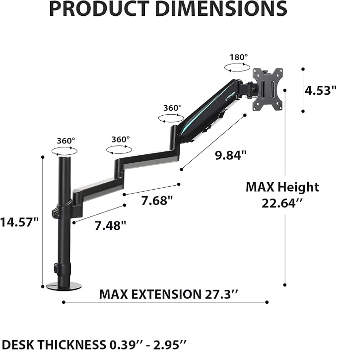 EUREKA ERGONOMIC Single Monitor Desk Mount, Adjustable Gas Spring Monitor Arm - Image 8