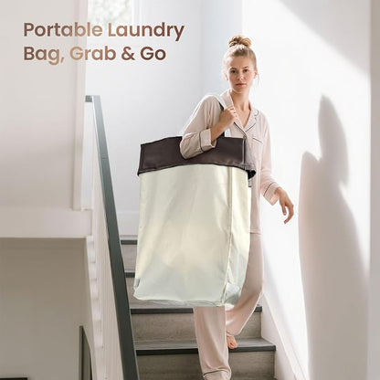 160L Laundry Hamper with Wheels and Handle, 2-Section Rolling Hamper - Image 7