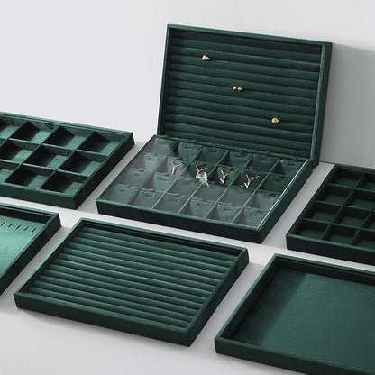 Velvet Ring Display Tray, Stackable Muilt Slot Rings Ear Stud Storage Tray - Image 8