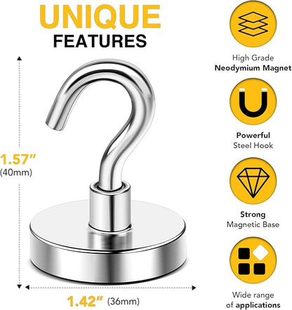 DIYMAG Strong Neodymium Magnetic Hooks, 170 Lbs Heavy Duty Rare Earth Magnets - Image 2