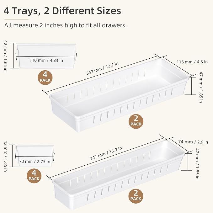 Desk Drawer Organizer Tray 4 PCS Plastic Office Drawer Organizer Bins Junk - Image 2