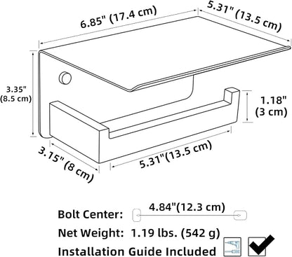 Toilet Paper Holder with Shelf Brushed Gold, APLusee SUS 304 Stainless Steel - Image 2