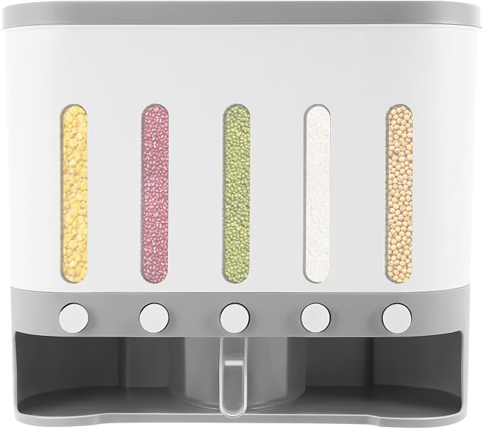 5 Grids Dry Food Dispenser, Wall mounted Rice Storage Dispenser Cereal by Unknown