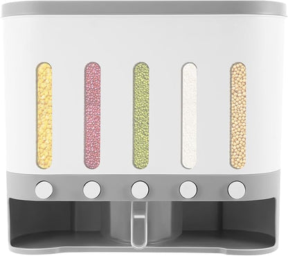 5 Grids Dry Food Dispenser, Wall mounted Rice Storage Dispenser Cereal by Unknown