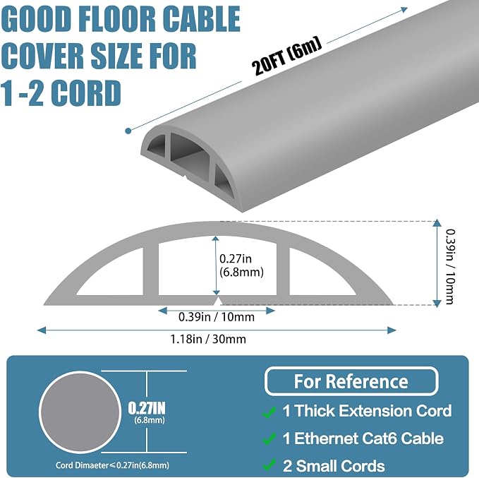 Floor Cord Covers for Wires 20FT Cable Hider Wire Cover Self Adhesive Cord - Image 2