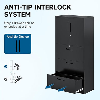 3-Drawer Metal File Cabinet, Lateral Vertical Filing Cabinets - Image 6