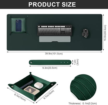 DAWNTREES Dark Green Desk Mat, Leather Desk Pad, Cork Desk Mat Protector - Image 3