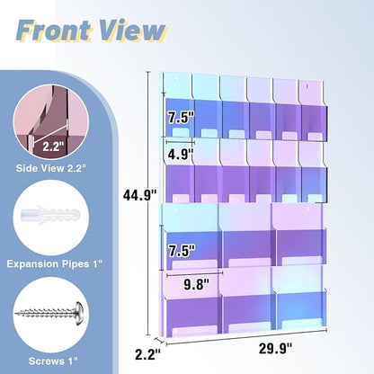 Iridescent Acrylic Wall Mounted Brochure Holder, 6 Magazine Holders and 12 - Image 2