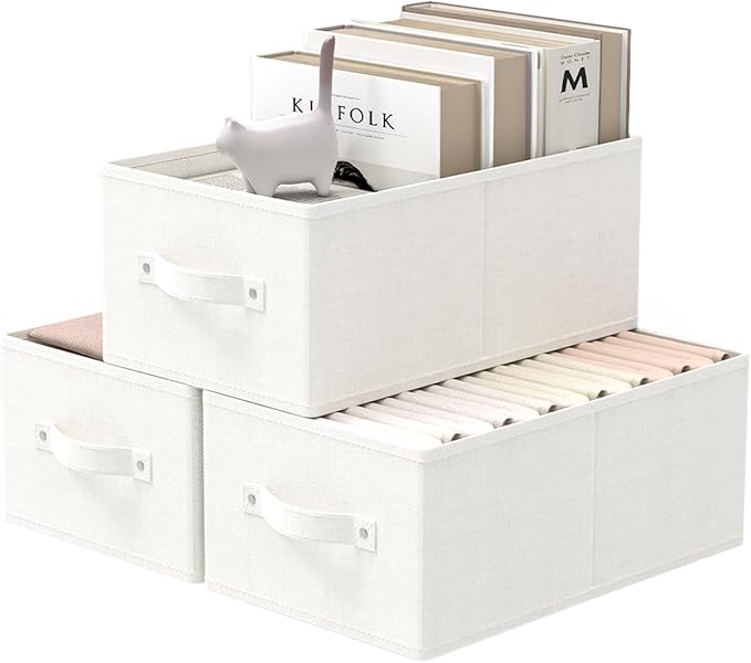 Fabric Storage Boxes for Shelves, 3 Pack Foldable Cloth Bins, Closet Organizers by Unknown