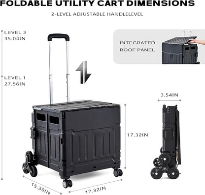 Utility Cart Teacher Cart with Stair Climbing Wheels Foldable Shopping Cart - Image 3