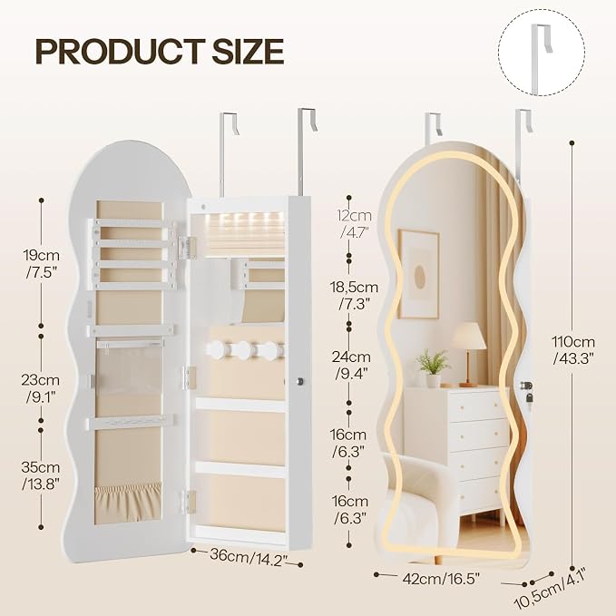 HOOBRO LED Mirror Jewelry Cabinet, Wall/Door Mounted Jewelry Organizer - Image 2