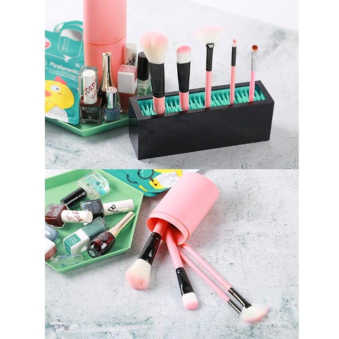 Makeup Brushes Holder Organizer, Silicone Vanity Air Drying Rack Display Storage - Image 3