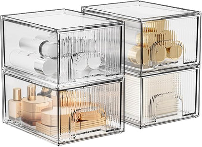 ZHIAI 4 Pack Clear Stackable Storage Drawer, Acrylic Drawer, Cosmetic Organizer - Image 6