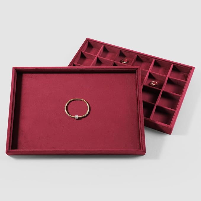 Velvet Stackable Jewelry Display Tray, 24 Grid Earring Ring Storage Tray - Image 8