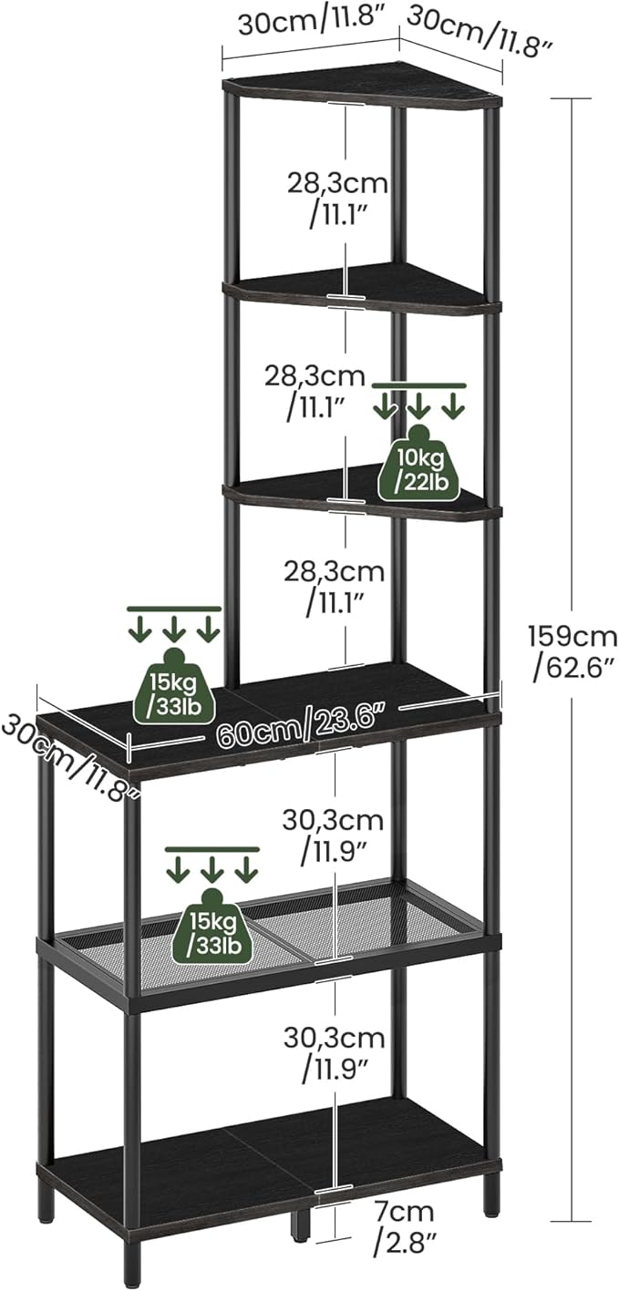 6-Tier Corner Shelf, Industrial Corner Bookshelf - Image 2