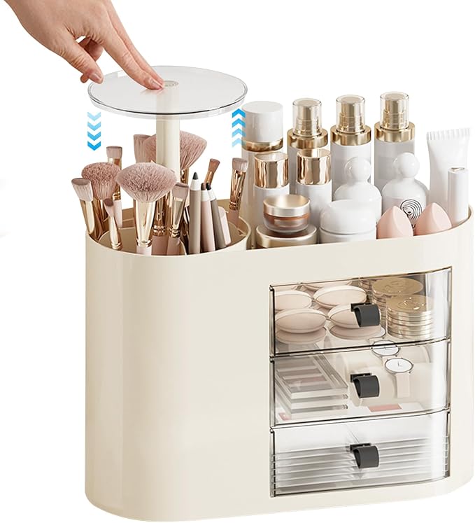 DASITON Makeup Organizer with 3 Drawers, Automatic Lifting Makeup Brush Holder by DASITON