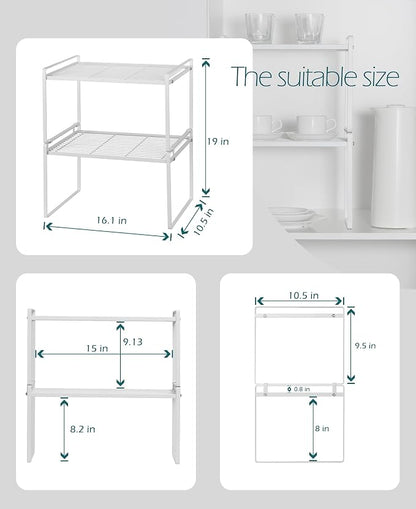 2Pack Kitchen Cabinet Shelf Counter Organizer Rack Pantry Storage Bathroom - Image 3
