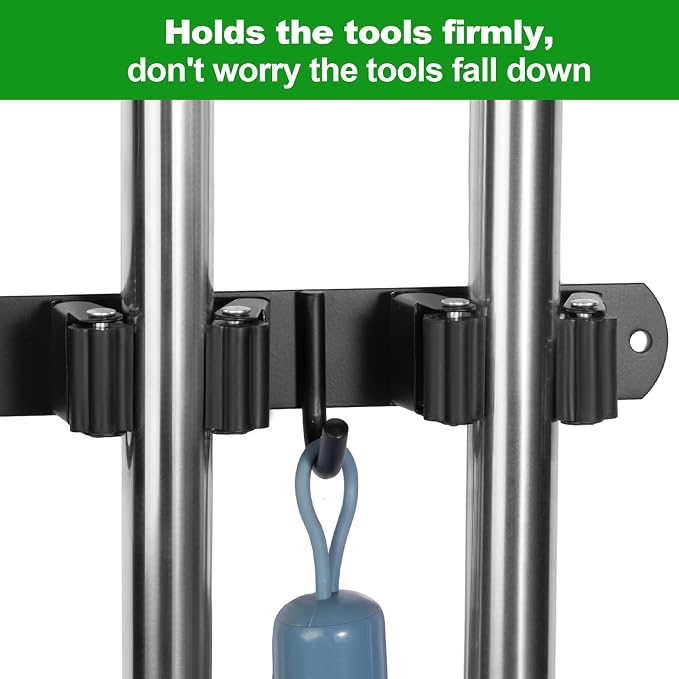 voze 3 Racks and 4 Hooks Mop and Broom Holder Wall Mount, Self Adhesive Heavy - Image 5