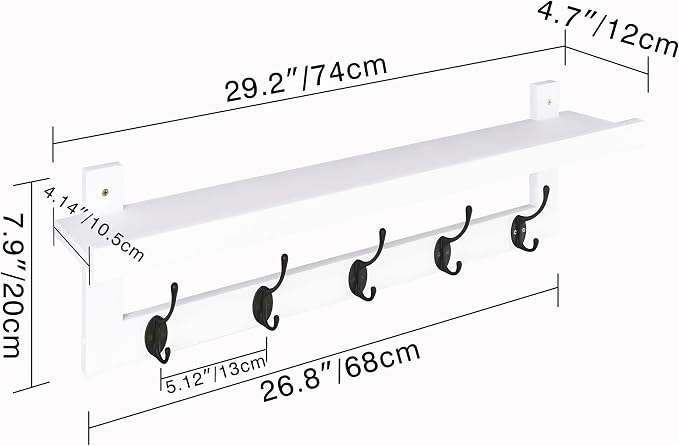 SMIBUY Coat Hooks with Shelf Wall-Mounted, 29.2 Inch Entryway Coat Rack - Image 5