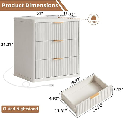 LEYAOYAO 23" Wide Fluted Farmhouse Night Stand Set of 2 - Image 3