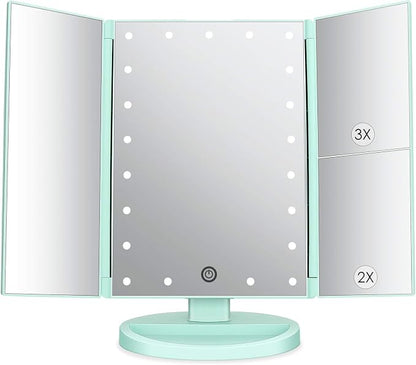 deweisn Tri-Fold Lighted Vanity Tabletop Mount Mirror by deweisn