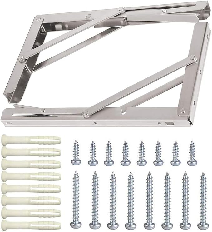 Folding Shelf Brackets, Max Load 300 lb, Heavy Duty Stainless Steel Collapsible - Image 2