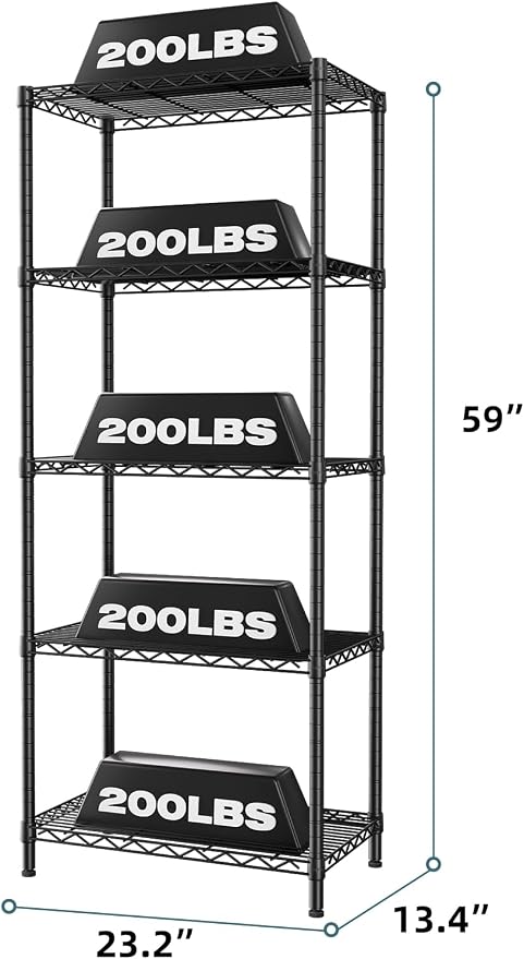 SINGAYE 5 Tier Storage Shelves Wire Shelving Unit Shelve Metal Kitchen Laundry - Image 3