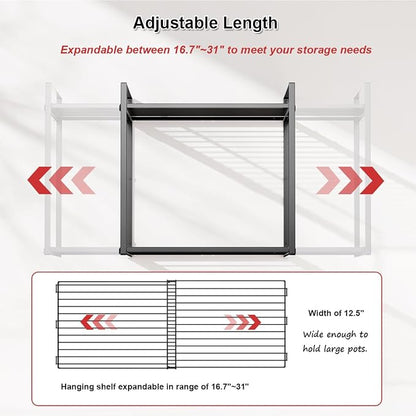 31 Inch Pot Rack Wall Mounted, 2-Tier Hanging Pots and Pans Organizer - Image 3
