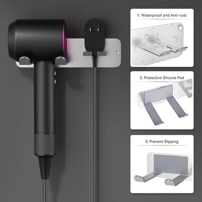 Hair Dryer Holder Wall Mounted, New Upgrade Stainless Steel Self Adhesive Blow - Image 3
