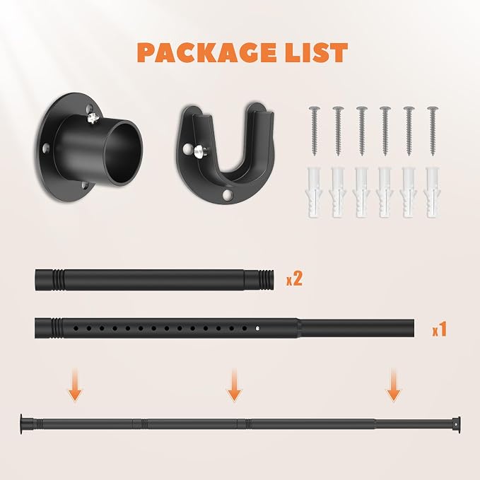 Closet Rod 30-51 Inches, Adjustable Heavy Duty Metal Black Closet Rods - Image 9
