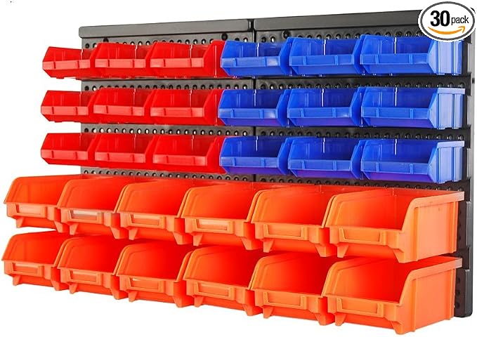 HORUSDY Wall Mounted Storage Bins Parts Rack 30PC Organizer Garage Plastic Shop by HORUSDY