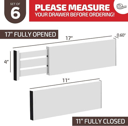 6 Pack Drawer Dividers 4 Inch High, 11”-17" Adjustable Bamboo Organizers Large - Image 3