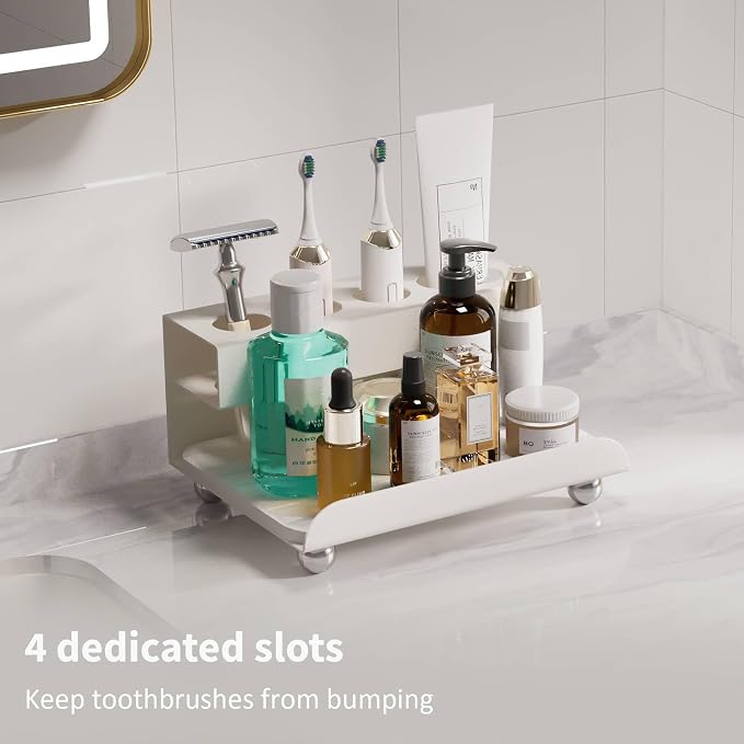 Quick Dry Electric Toothbrush Holder 4 Slots Metal Bathroom Counter Organizer - Image 3